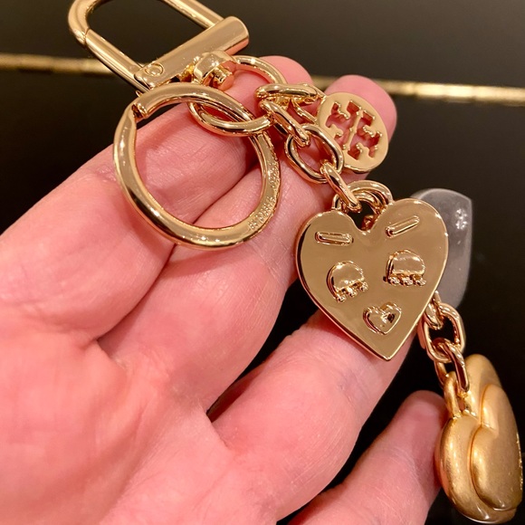 NWT authentic rare luxury Tory Burch silver gold face heart key fob - Picture 6 of 16